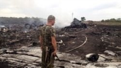 Боевик перед обломками «Боинга-777». 17 июля 2014 года