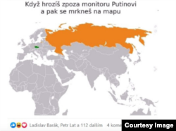 "Когда грозишь в компьютере Путину, а потом смотришь на карту". Фотография из доклада организации "Чешские эльфы" о дезинформации в чешском интернете