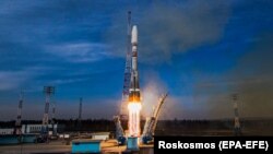 Ракета-носитель "Союз-2.1А" с разгонным блоком "Фрегат" и спутниками британской фирмы OneWeb, старт с площадки космодрома Восточный в Амурской области 25 марта 2021 года